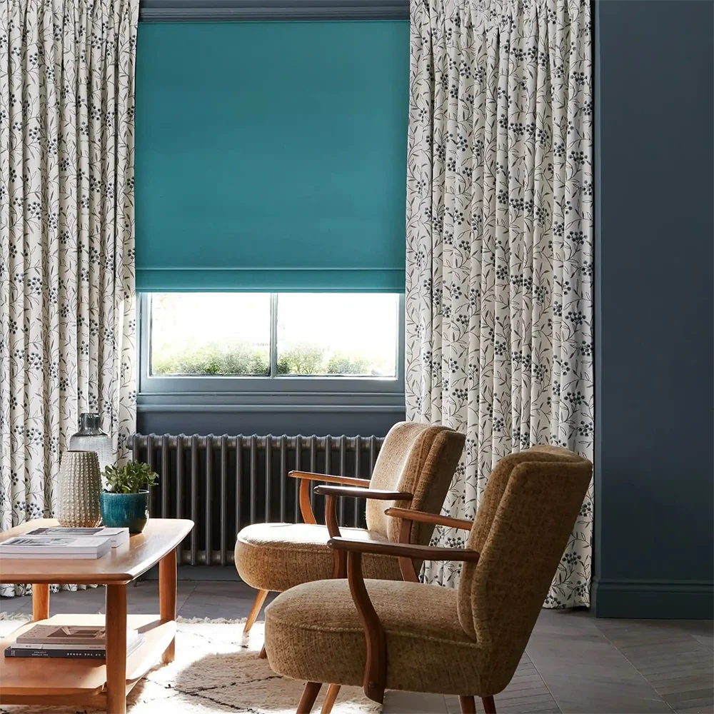 Shop blackout Roman blinds online in the UK. Custom-made white blackout Roman blinds with thermal lining for complete darkness and energy efficiency. Perfect for bedrooms and stylish interiors. Affordable prices with fast UK delivery.