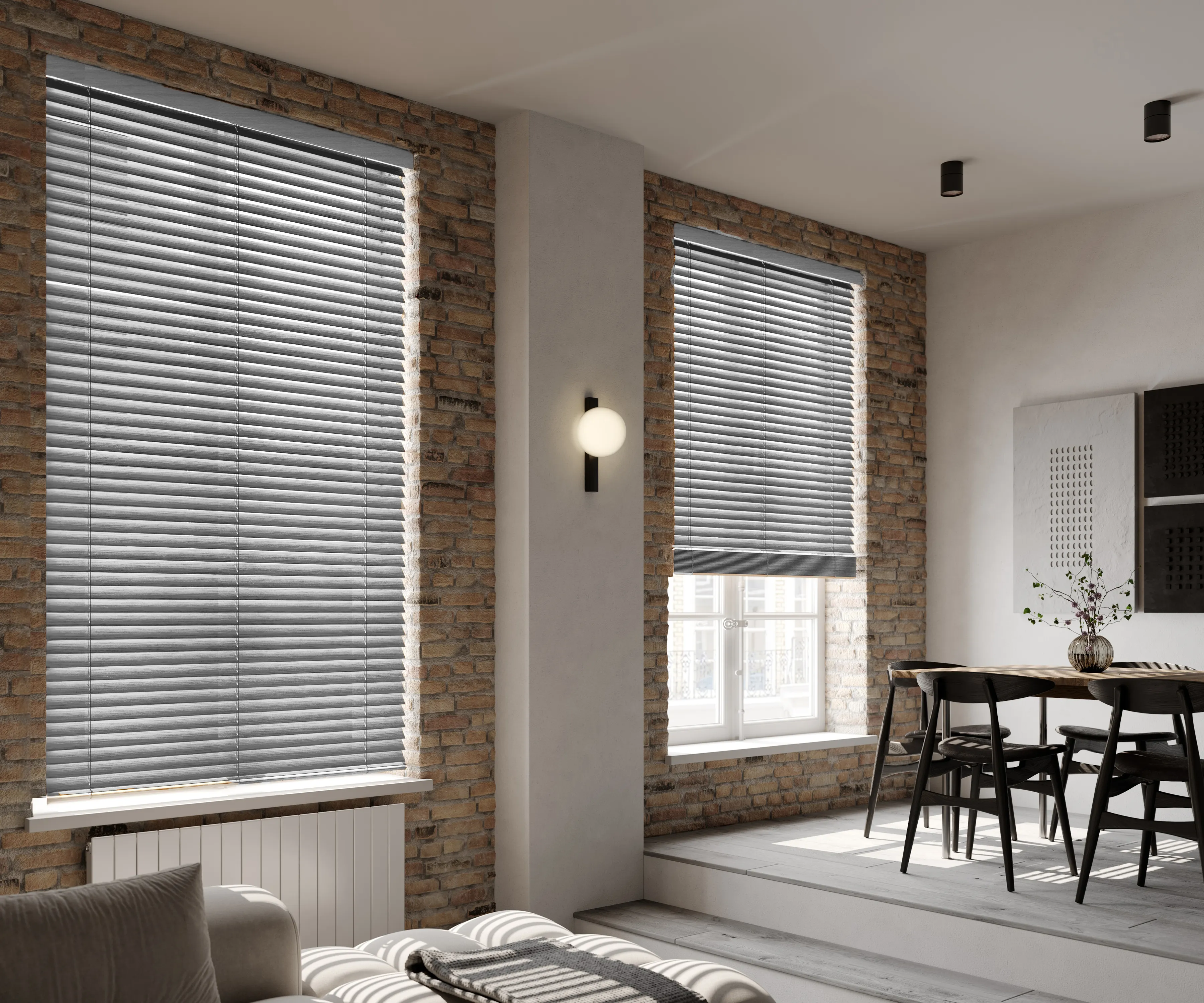 Scratch-Resistant Faux Wood Blinds maintain a clean, sleek look.